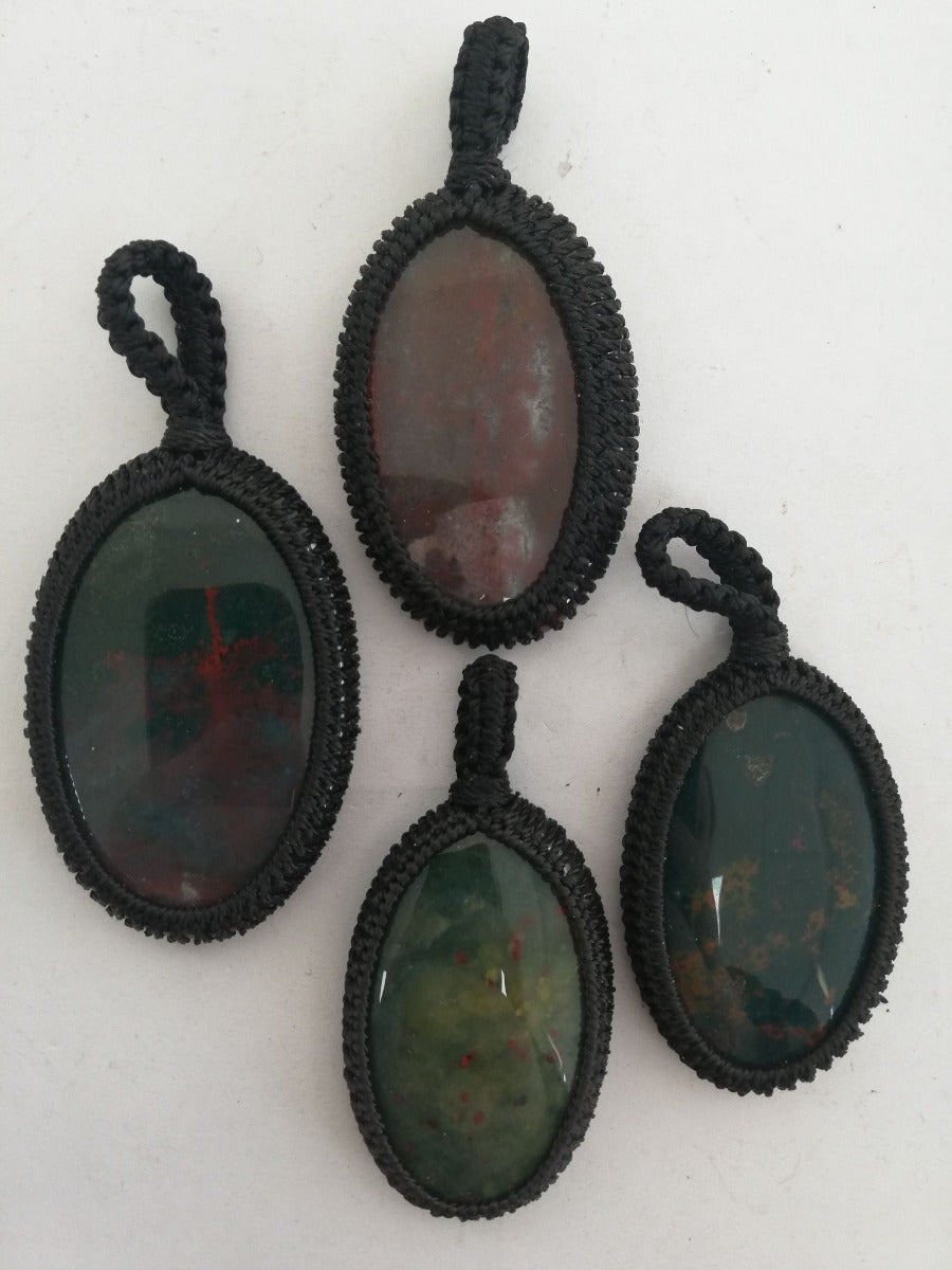Macrame Pendant - Bloodstone Macrame Pendant - Bloodstone